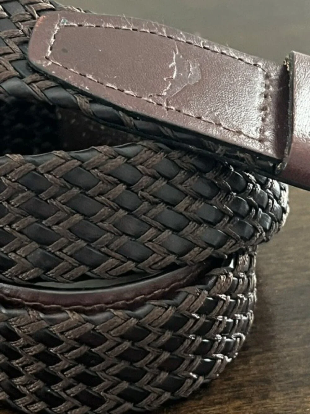 Tommy Bahama Brown Leather Belt Woven Pattern Silver Buckle Men's 40
